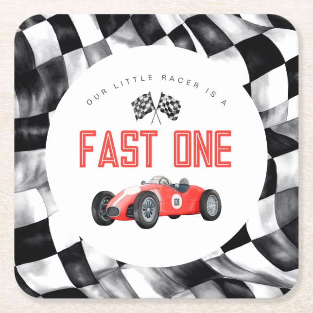 Red Race Car Fast 1 Party zum 1. Rechteckiger Pappuntersetzer (Vorderseite)