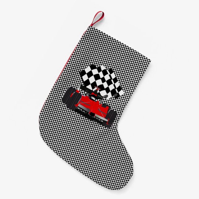 Red Race Car Kleiner Weihnachtsstrumpf (Vorderansicht (hängend))