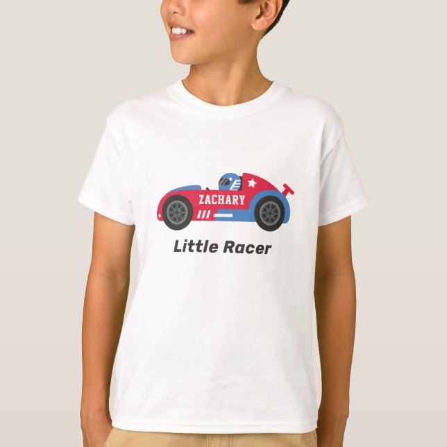 Red Race Car Little Racer Boy Personalisiert T-Shirt (Vorderseite)