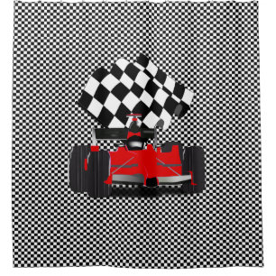 Red Race Car mit Checkbox Duschvorhang