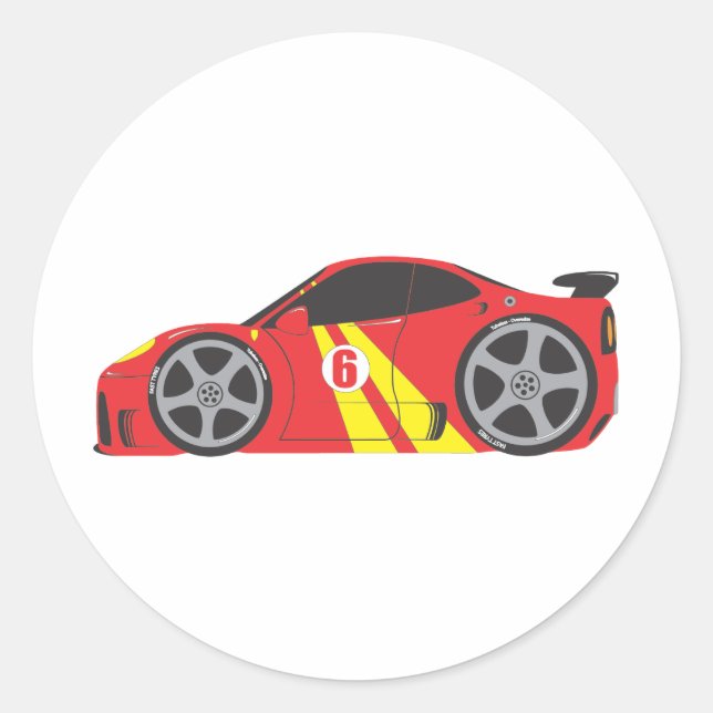 Red Race Car Runder Aufkleber (Vorderseite)