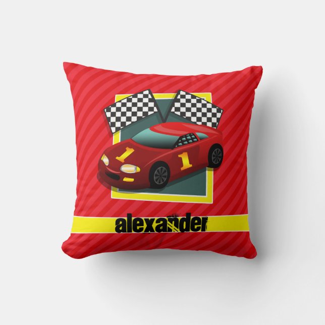 Red Race Car; Scarlet Red Strips Kissen (Vorderseite)