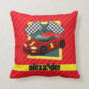 Red Race Car; Scarlet Red Strips Kissen