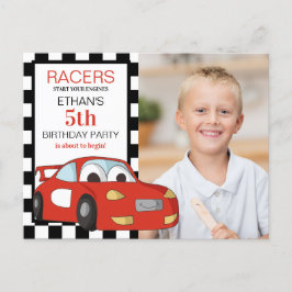 Red Race Car Schwarz-weiß Checkered 5. Geburtstag Postkarte