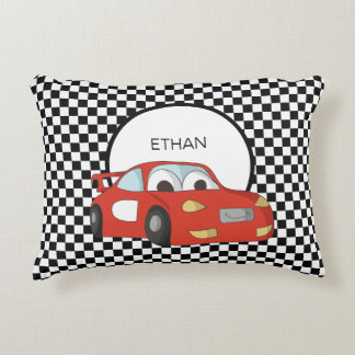 Red Race Car Schwarz-weiß Checkered Flag Child's Dekokissen
