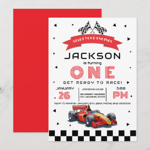 Red Race Car-Than jedes Alter Geburtstagsparty Einladung