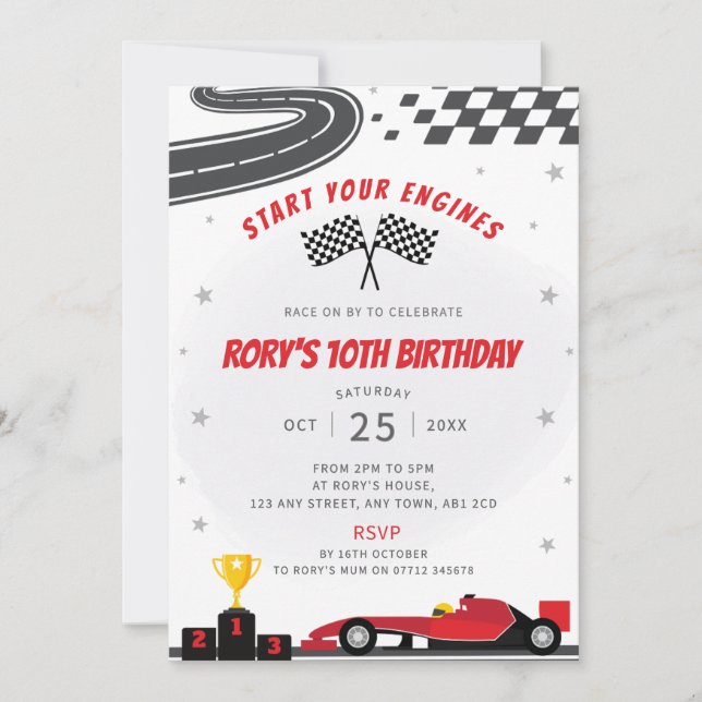 Red Racing Car Anniversaire Fête Invitation (Devant)