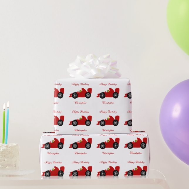Red Racing Car Birthday Geschenkpapier (Partygeschenke)