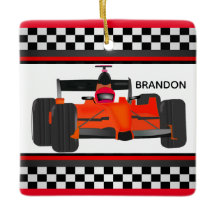 Red Racing Car Checkered Design Square Ornament