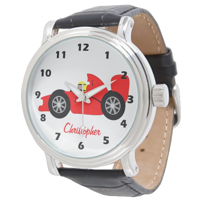 Red Racing Car Design Personalised Armbanduhr (Schrägansicht)