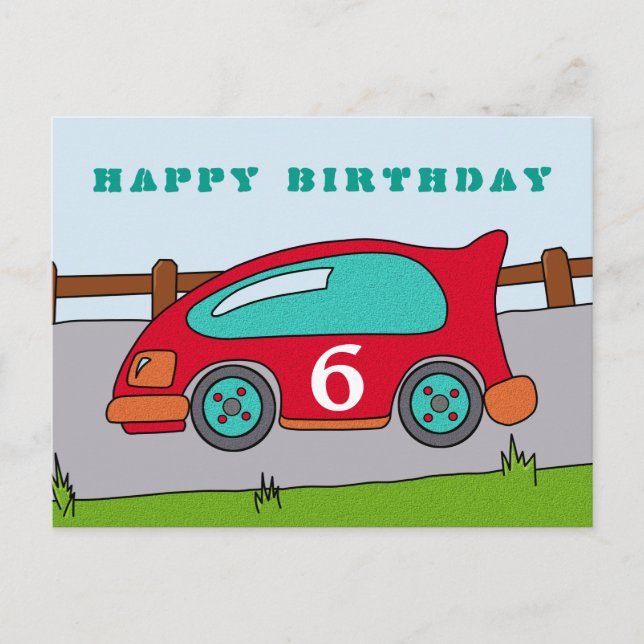 Red Racing Car Happy Birthday Postkarte (Vorderseite)