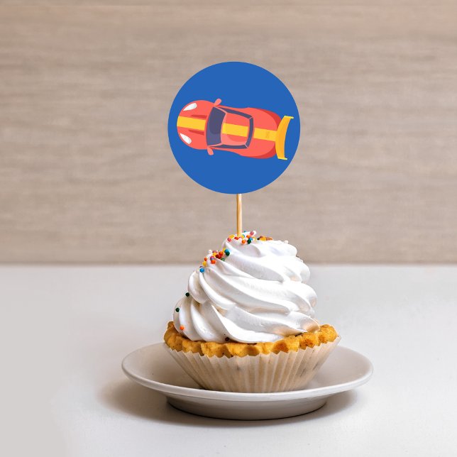 Red Racing Car Racetrack Baby Boy Dedication Runder Aufkleber (Von Creator hochgeladen)