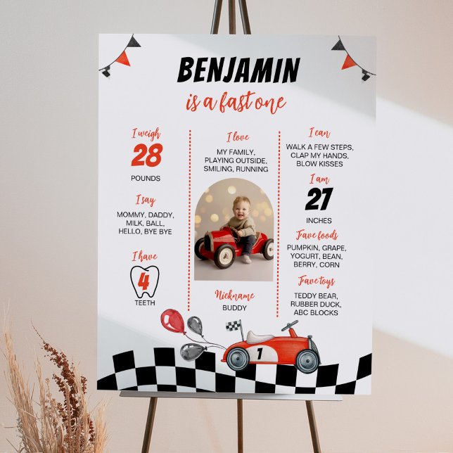 Red Racing Voiture 1er Anniversaire Photo Poster d (Créateur téléchargé)