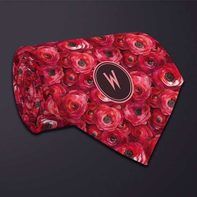 Red Ranunculus floral Krawatte (Von Creator hochgeladen)