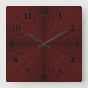 Red Rays Quarter Wall Clock Quadratische Wanduhr