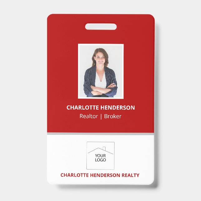 Red Real Anwesen Agent Foto Logo Abzeichen Ausweis (Front)