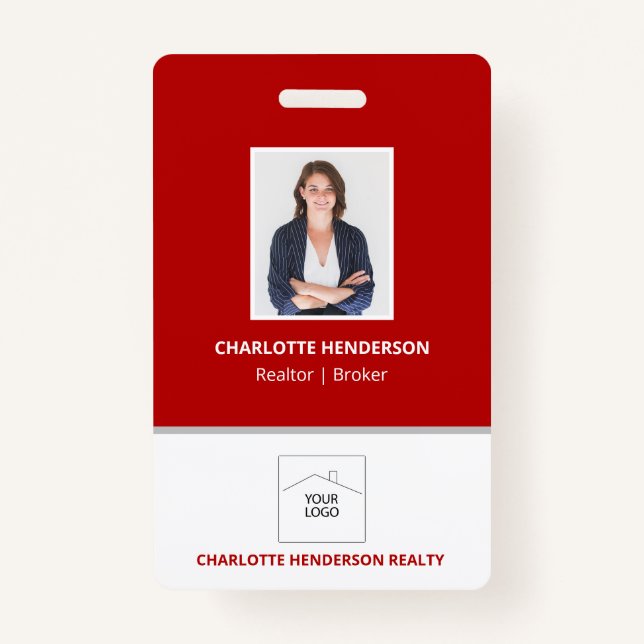 Red Real Anwesen Agent Foto Logo Abzeichen Ausweis (Vorderseite)