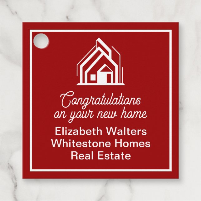 Red Real Estate Company Customized Realtor Party Geschenkanhänger (Vorderseite)