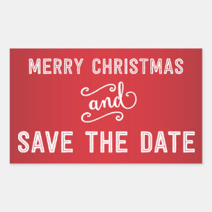 Red Rectangle Save the Date Weihnachtskleber Rechteckiger Aufkleber