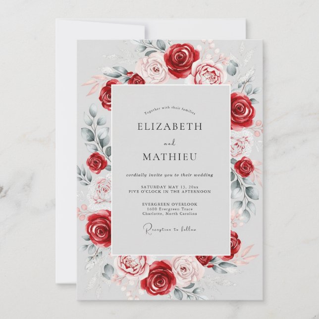 Red Refined Winter Wedding Einladung (Vorderseite)