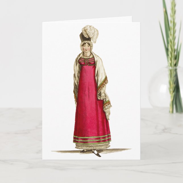 Red Regency Dress, Mode Zeichnend 1800er Karte (Vorderseite)