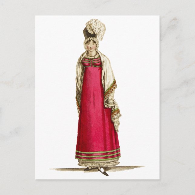 Red Regency Dress, Mode Zeichnend 1800er Postkarte (Vorderseite)