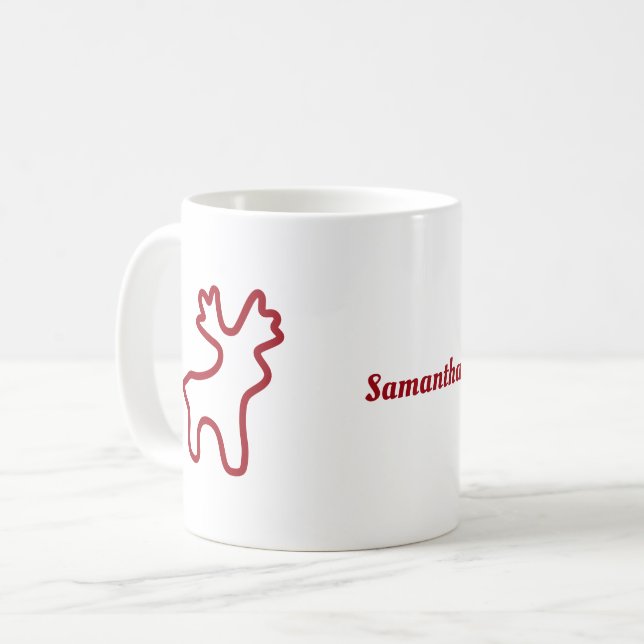 Red Reindeer Contour Personalized Name Kaffeetasse (Vorderseite Links)