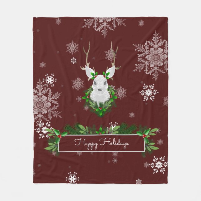 Red Reindeer Fleece Blanket (Vorderseite)