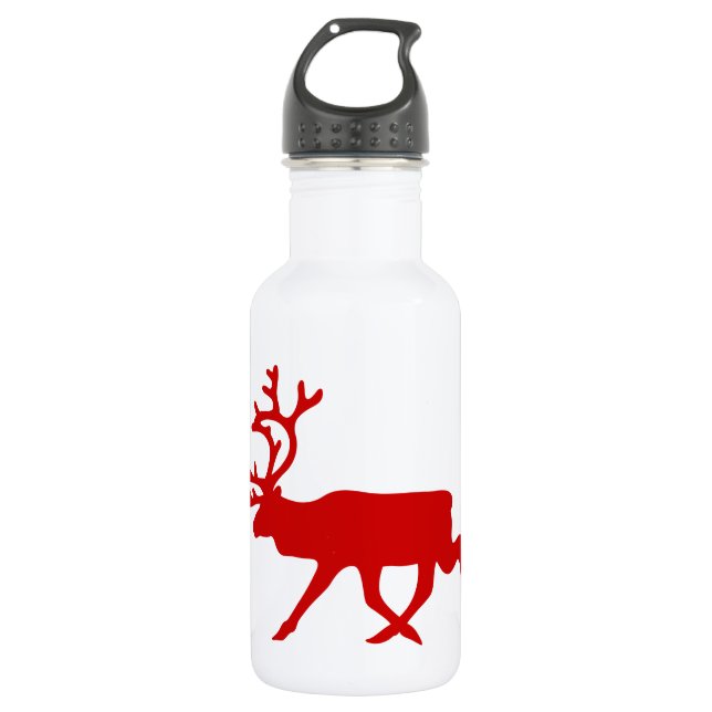 Red Reindeer / Karibik-Silhouette Edelstahlflasche (Vorderseite)