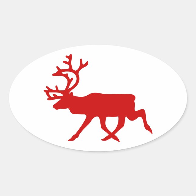 Red Reindeer / Karibik-Silhouette Ovaler Aufkleber (Vorderseite)