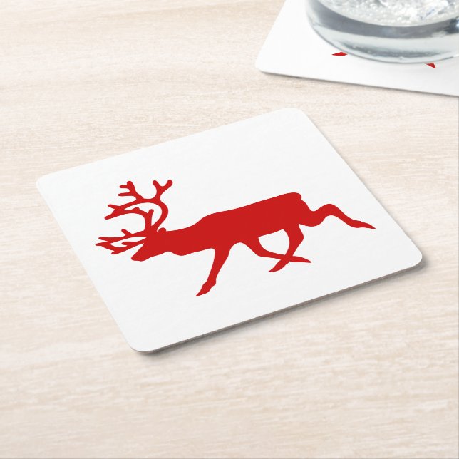 Red Reindeer / Karibik-Silhouette Rechteckiger Pappuntersetzer (angewinkelt)