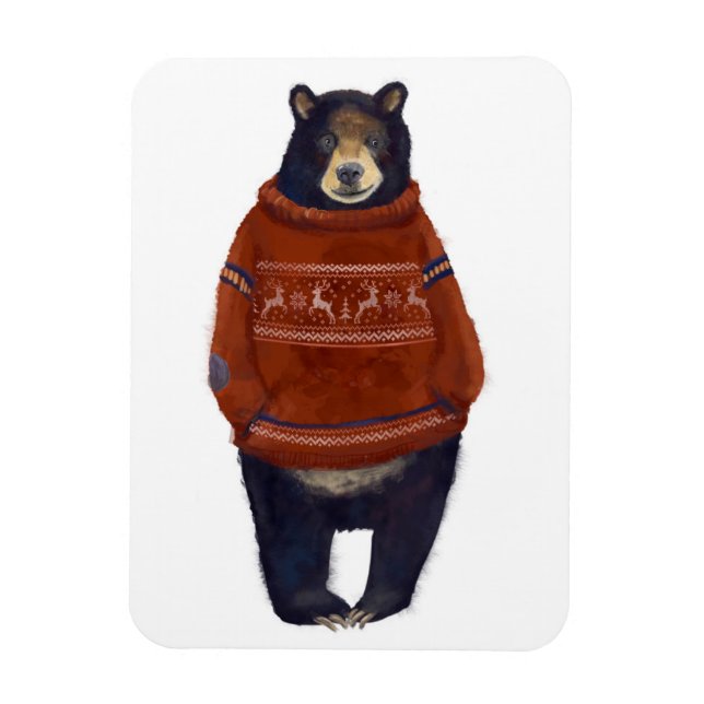 Red Reindeer Sweater Bear Magnet (Vertikal)