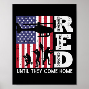 RED Remember all Deployed Flag Helicopter Mem Poster