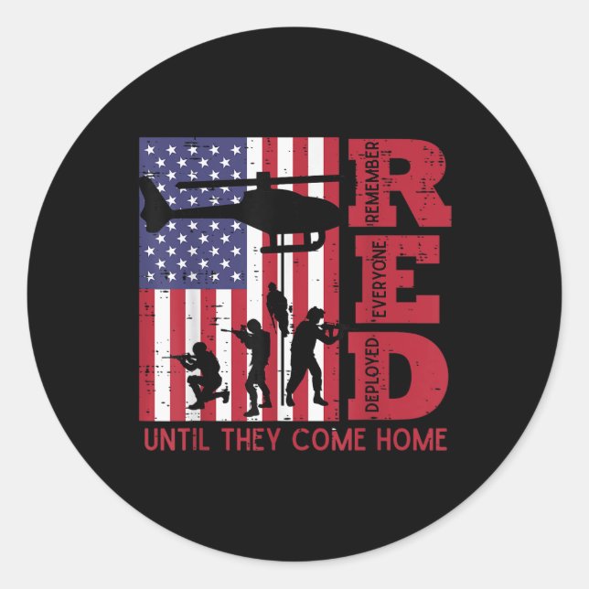 Red Remember all Deployed Flag Helicopter Mem Runder Aufkleber (Vorderseite)
