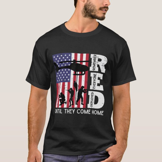 RED Remember all Deployed Flag Helicopter Mem T-Shirt (Vorderseite)