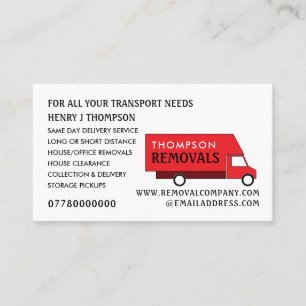 Red Removal Van, Removal Company Visitenkarte