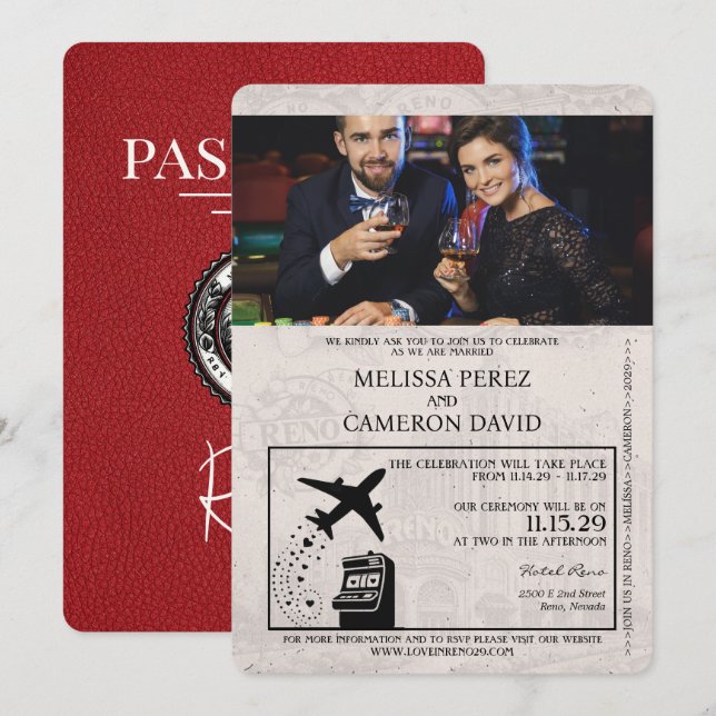 Red Reno Passport Hochzeitseinladung Einladung (Vorne/Hinten)