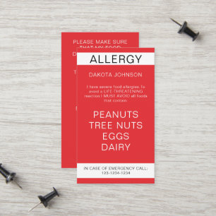 Red Restaurant Food Allergy Alert Card Telefonnummerkarte