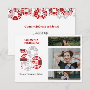 Red Retro Big Numbers 3-Foto-Abschluss Einladung