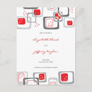 Red Retro Cherares Squares Mod Art Save the Date Ankündigungspostkarte