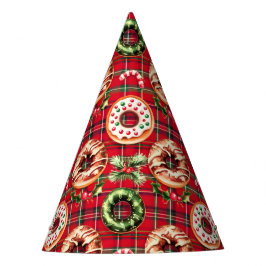 Red Retro Christmas Donuts Red Tartan Kariert Partyhütchen