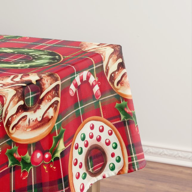 Red Retro Christmas Donuts Red Tartan Kariert Tischdecke (Beispiel)