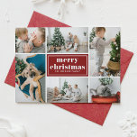Red Retro Frohe Weihnachtsfoto Collage Feiertagskarte<br><div class="desc">Frohe Weihnachten! Senden Sie Ihre Urlaubssgrüße an Familie und Freunde mit dieser anpassbaren Weihnachtskarte. Es enthält Retro-Typografie und eine Foto-Collage-Vorlage. Personalisieren Sie dieses Foto Collage Weihnachtskarte durch Hinzufügen Ihrer Daten. Diese rote Weihnachtskarte ist in anderen Farben und mit einem Karton erhältlich. Matching-Elemente sind verfügbar.</div>