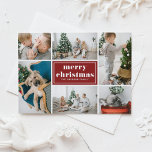 Red Retro Frohe Weihnachtsfoto Collage Feiertagspostkarte<br><div class="desc">Frohe Weihnachten! Senden Sie Ihre Urlaubssegmente mit dieser individuell gestaltbaren Weihnachtspostkarte an Familie und Freunde. Es enthält Retro-Typografie und eine Foto-Collage-Vorlage. Personalisieren Sie dieses Foto Collage Weihnachts-Postkarte,  indem Sie Ihre Daten hinzufügen. Diese rote Weihnachtskarte ist in anderen Farben und mit einem Karton erhältlich. Matching-Elemente sind verfügbar.</div>