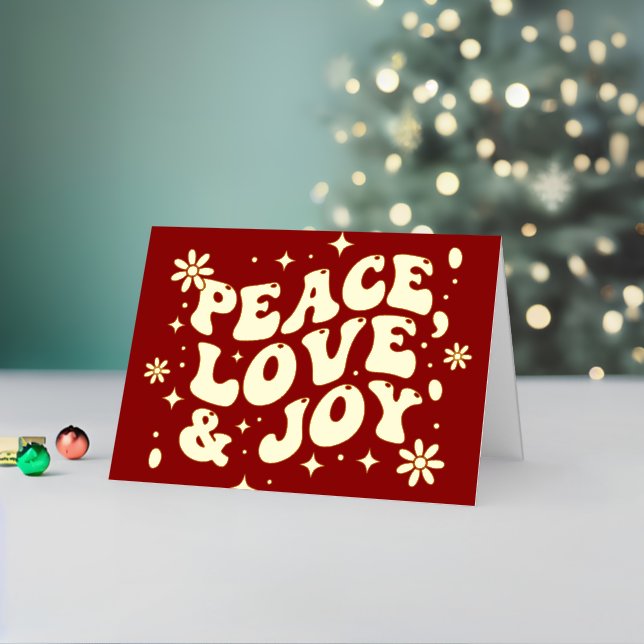 Red Retro Groovy Peace Love Joy Christmas (Feiertag In Situ 2)