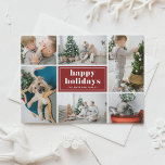 Red Retro Happy Holidays FotoCollage Feiertagskarte<br><div class="desc">Gute Ferien! Senden Sie Ihren Urlaub Grüße an Familie und Freunde mit dieser anpassbaren Urlaubskarte. Es enthält Retro-Typografie und eine Foto-Collage-Vorlage. Personalisieren Sie diese Foto Collage Urlaubskarte durch Hinzufügen Ihrer Daten. Diese rote Urlaubskarte ist in anderen Farben und mit einem Karton erhältlich. Matching-Elemente sind verfügbar.</div>