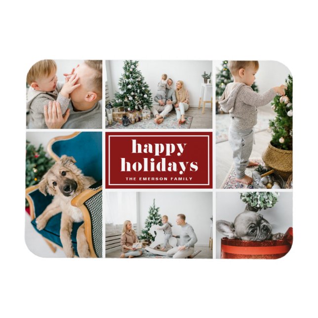 Red Retro Happy Holidays FotoCollage Magnet (Horizontal)