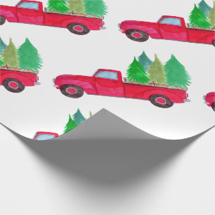 Red retro Pickup Truck with trees Geschenkpapier