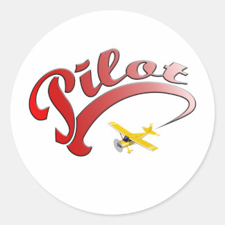 Red Retro Pilot mit gelbem Flugzeug Runder Aufkleber