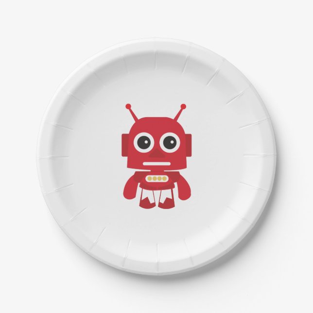 Red Retro Robot Pappteller (Vorderseite)